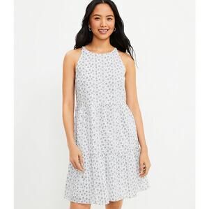 Loft Blue White Geo Tiered Swing‎ Dress Sz XL